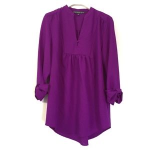 Brixon Ivy magenta purple rolled popover blouse S
